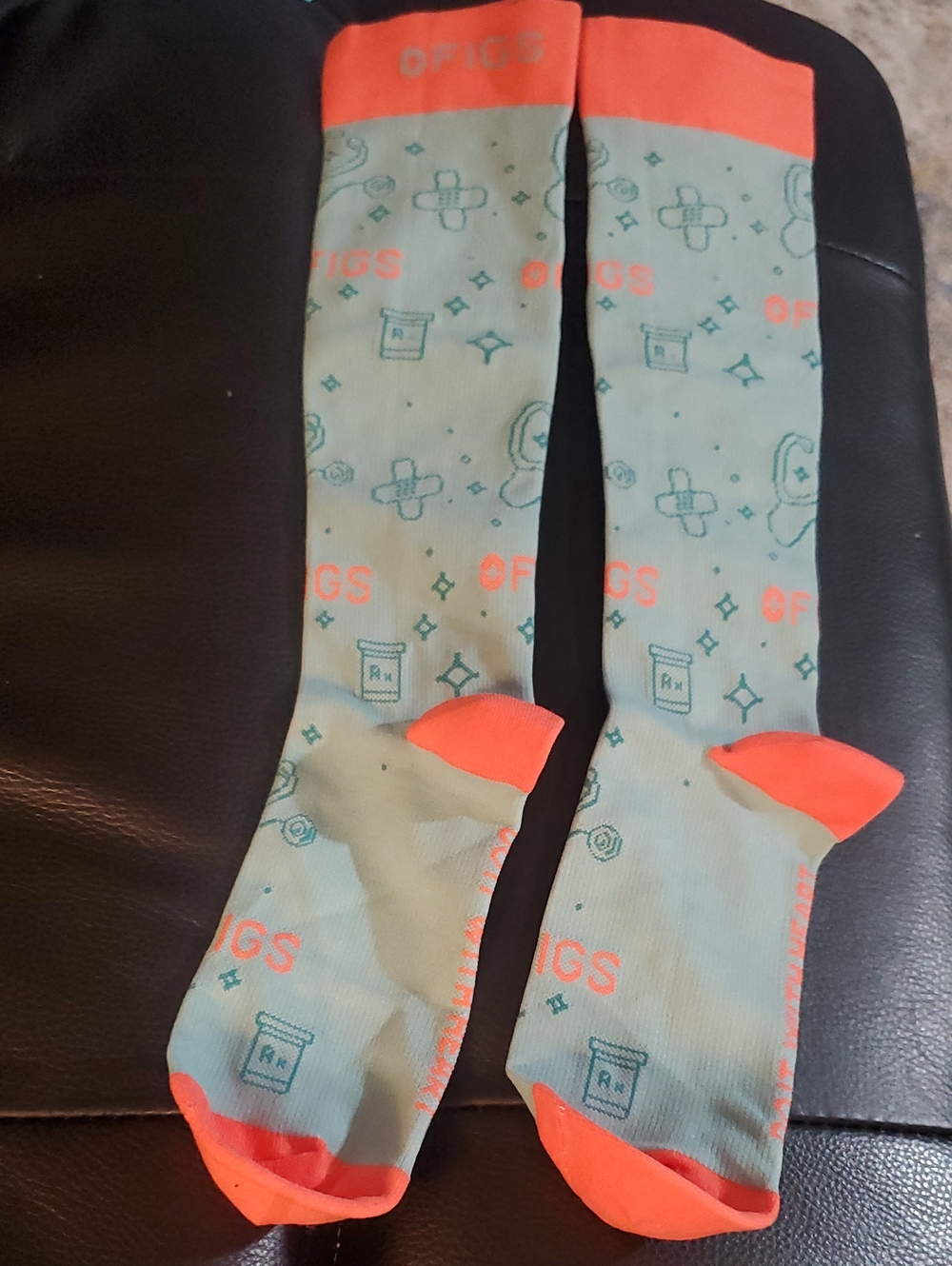 Figs Men's Athletic Crew Socks in Light Teal with Coral Accents